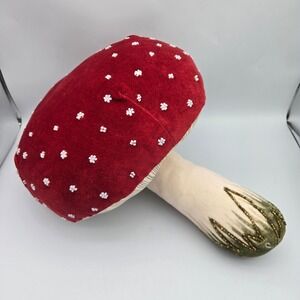 John Derian Target Mushroom Throw Pillow Beaded Red Velvet Woodland Cottage Boho